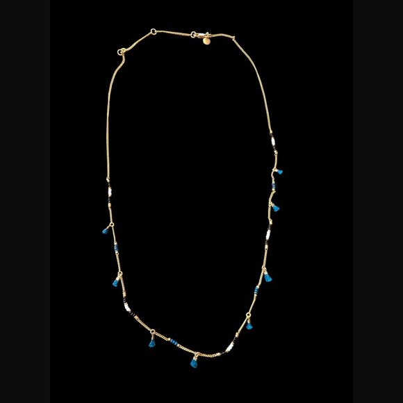 Madewell Gold Tone Seed Bead Fringe Small Tassel Dainty 28" Long Necklace - Picture 7 of 11